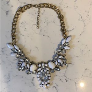New White Crystal Floral Statement Necklace